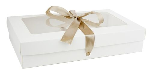 35 x 25 x 6 cm White Box & Brown Ribbon - Pack of 12