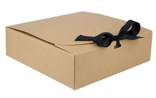 16.5 x 16.5 x 5 cm Brown Box & Black Ribbon - Pack of 12