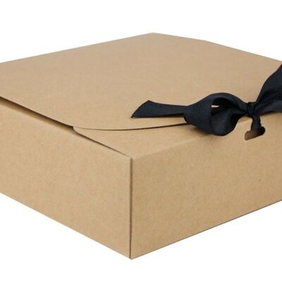 16.5 x 16.5 x 5 cm Brown Box & Black Ribbon - Pack of 12