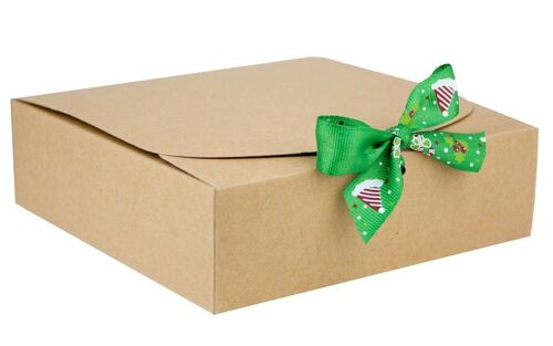 16.5 x 16.5 x 5 cm Brown Box & Hat Green Ribbon - Pack of 12