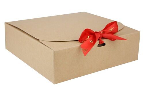 16.5 x 16.5 x 5 cm Brown Box & Xmas Red Ribbon - Pack of 12
