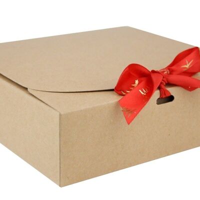 16.5 x 16.5 x 5 cm Brown Box & Xmas Red Ribbon - Pack of 12