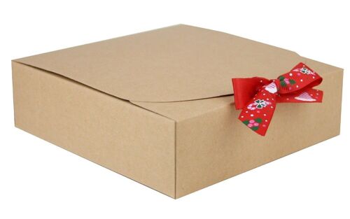 16.5 x 16.5 x 5 cm Brown Box & Hat Red Ribbon - Pack of 12