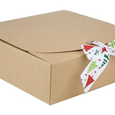 16.5 x 16.5 x 5 cm Brown Box & White Tree Ribbon Pack of 12