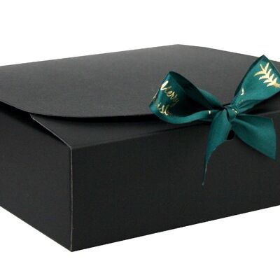 16.5 x 16.5 x 5 cm Black Box & Xmas Green Ribbon Pack of 12