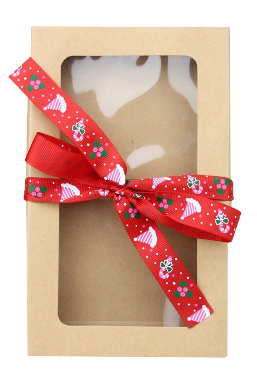 21 x 12.5 x 2.5 cm Brown Box & Hat Red Ribbon - Pack of 12