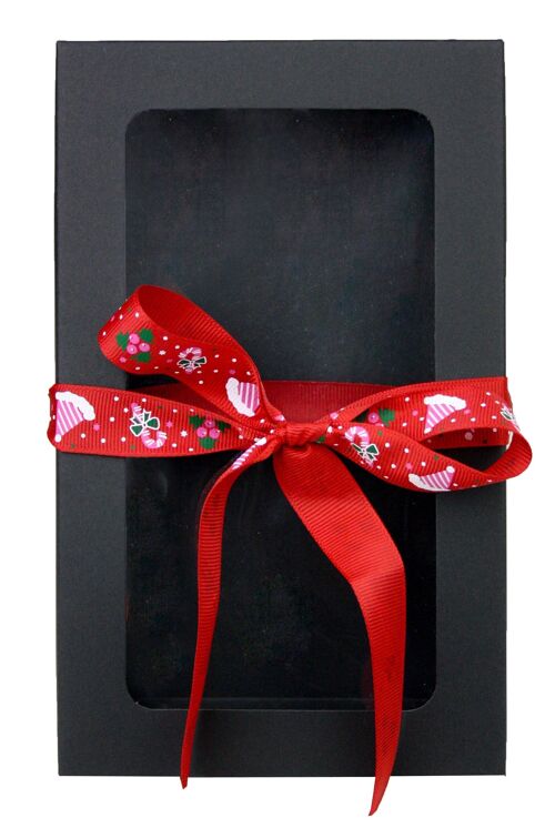 21 x 12.5 x 2.5 cm Black Box & Hat Red Ribbon - Pack of 12