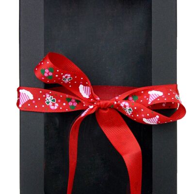 21 x 12.5 x 2.5 cm Black Box & Hat Red Ribbon - Pack of 12