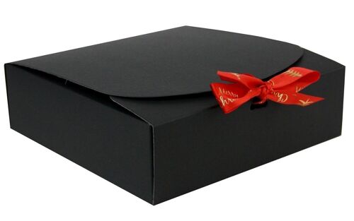16.5 x 16.5 x 5 cm Black Box & Xmas Red Ribbon - Pack of 12