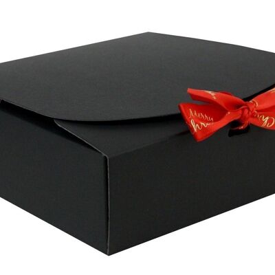 16.5 x 16.5 x 5 cm Black Box & Xmas Red Ribbon - Pack of 12