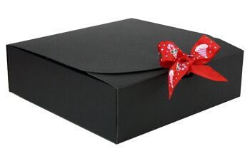 16,5 x 16,5 x 5 cm Boîte Noire & Chapeau Ruban Rouge - Lot de 12 1
