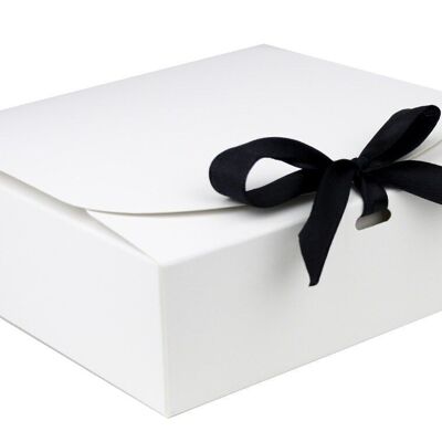 16.5 x 16.5 x 5 cm White Box & Black Ribbon - Pack of 12