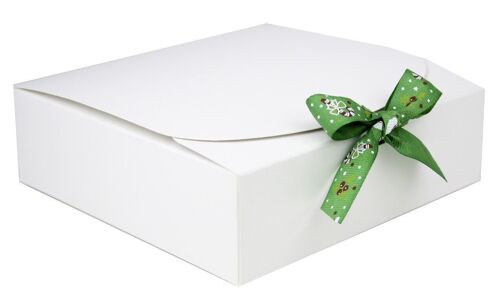 16.5 x 16.5 x 5 cm White Box & Hat Green Ribbon - Pack of 12