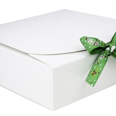 16.5 x 16.5 x 5 cm White Box & Hat Green Ribbon - Pack of 12