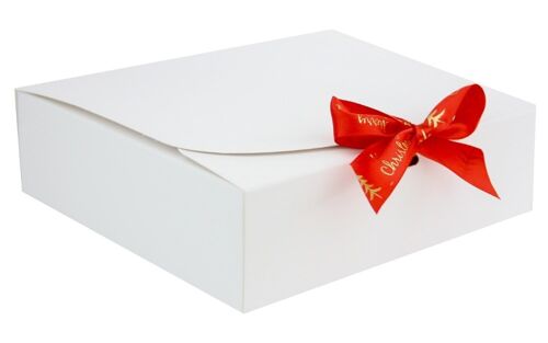 16.5 x 16.5 x 5 cm White Box & Xmas Red Ribbon - Pack of 12