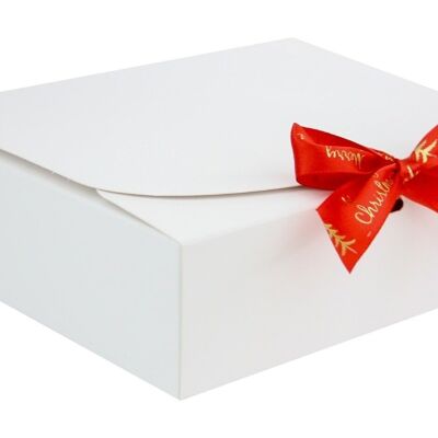 16.5 x 16.5 x 5 cm White Box & Xmas Red Ribbon - Pack of 12