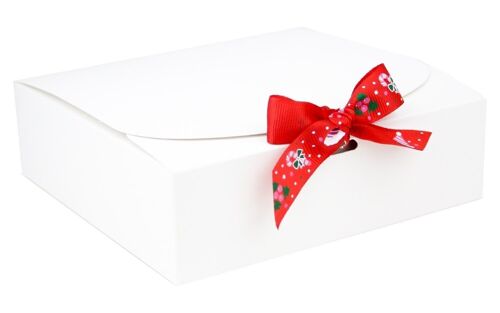 16.5 x 16.5 x 5 cm White Box & Hat Red Ribbon - Pack of 12