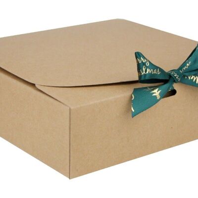 24 x 24 x 5 cm Brown Box & Xmas Green Ribbon - Pack of 12