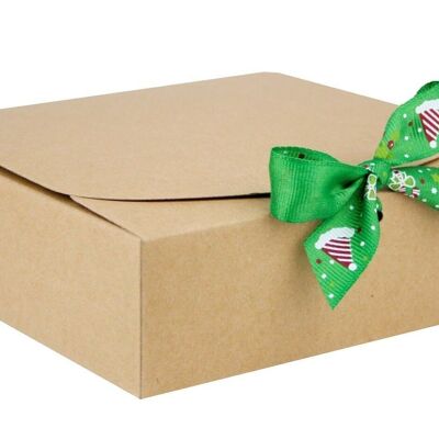 24 x 24 x 5 cm Brown Box & Hat Green Ribbon - Pack of 12