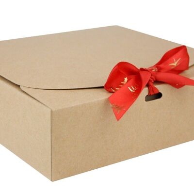 24 x 24 x 5 cm Brown Box & Xmas Red Ribbon - Pack of 12