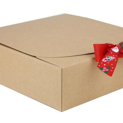 24 x 24 x 5 cm Brown Box & Hat Red Ribbon - Pack of 12
