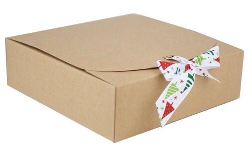 24 x 24 x 5 cm Brown Box & White Tree Ribbon - Pack of 12