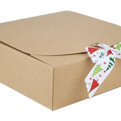 24 x 24 x 5 cm Brown Box & White Tree Ribbon - Pack of 12