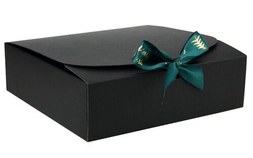 24 x 24 x 5 cm Black Box & Xmas Green Ribbon - Pack of 12