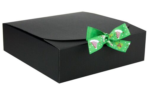 24 x 24 x 5 cm Black Box & Hat Green Ribbon - Pack of 12