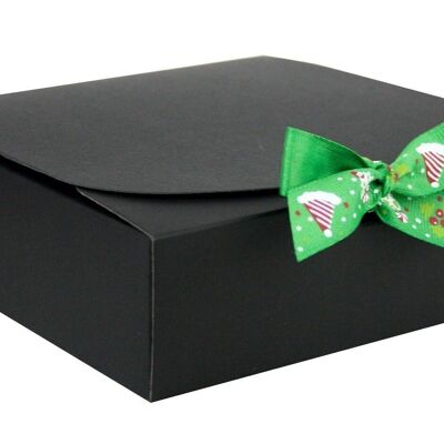 24 x 24 x 5 cm Black Box & Hat Green Ribbon - Pack of 12