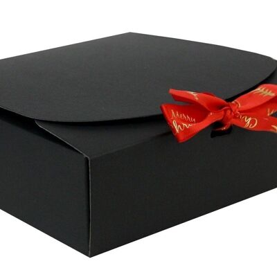 24 x 24 x 5 cm Black Box & Xmas Red Ribbon - Pack of 12