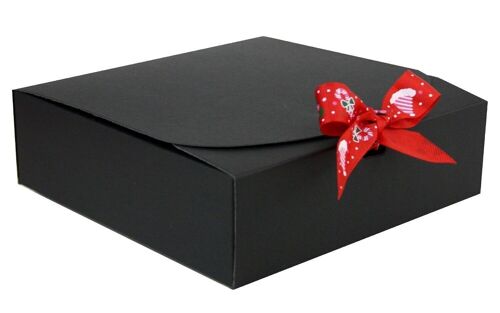 24 x 24 x 5 cm Black Box & Hat Red Ribbon - Pack of 12