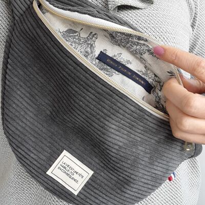 Gray velvet belt bag