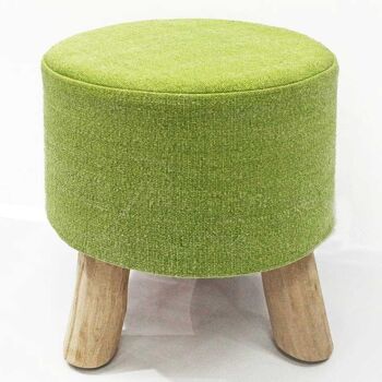 Tabouret Stone Washed Pouf Tabouret Ø 35 cm Hauteur 45 cm avec pieds en bois de teck naturel, vert printemps 2