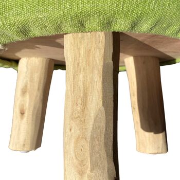 Tabouret Stone Washed Pouf Tabouret Ø 35 cm Hauteur 45 cm avec pieds en bois de teck naturel, vert printemps 5