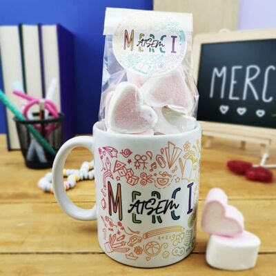 Tazza "Grazie ATSEM" e il suo cuore marshmallow x10 - Collezione Rainbow