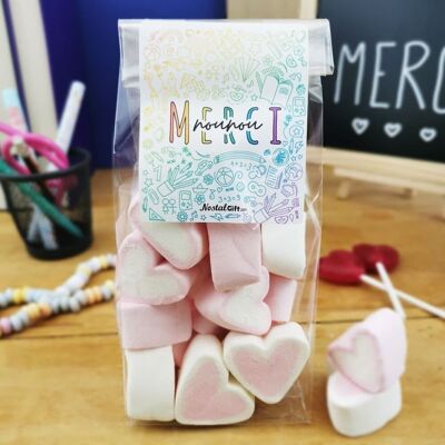 Sachet gros coeurs en guimauve x 15 - "Merci Nounou" - Collection arc-en-ciel