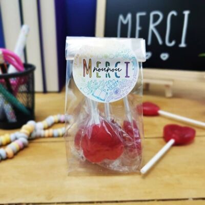 Sucettes petit coeur à la cerise x5 - Merci Nounou - Collection arc-en-ciel