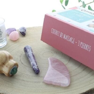 Coffret massage corps en Quartz rose, Améthyste et Aventurine verte