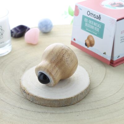 Massage-Roll-on aus schwarzem Obsidian und Holz