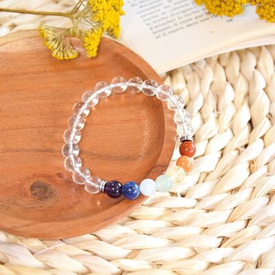 Bracelet 7 Chakras Rock Crystal Round beads 8 mm