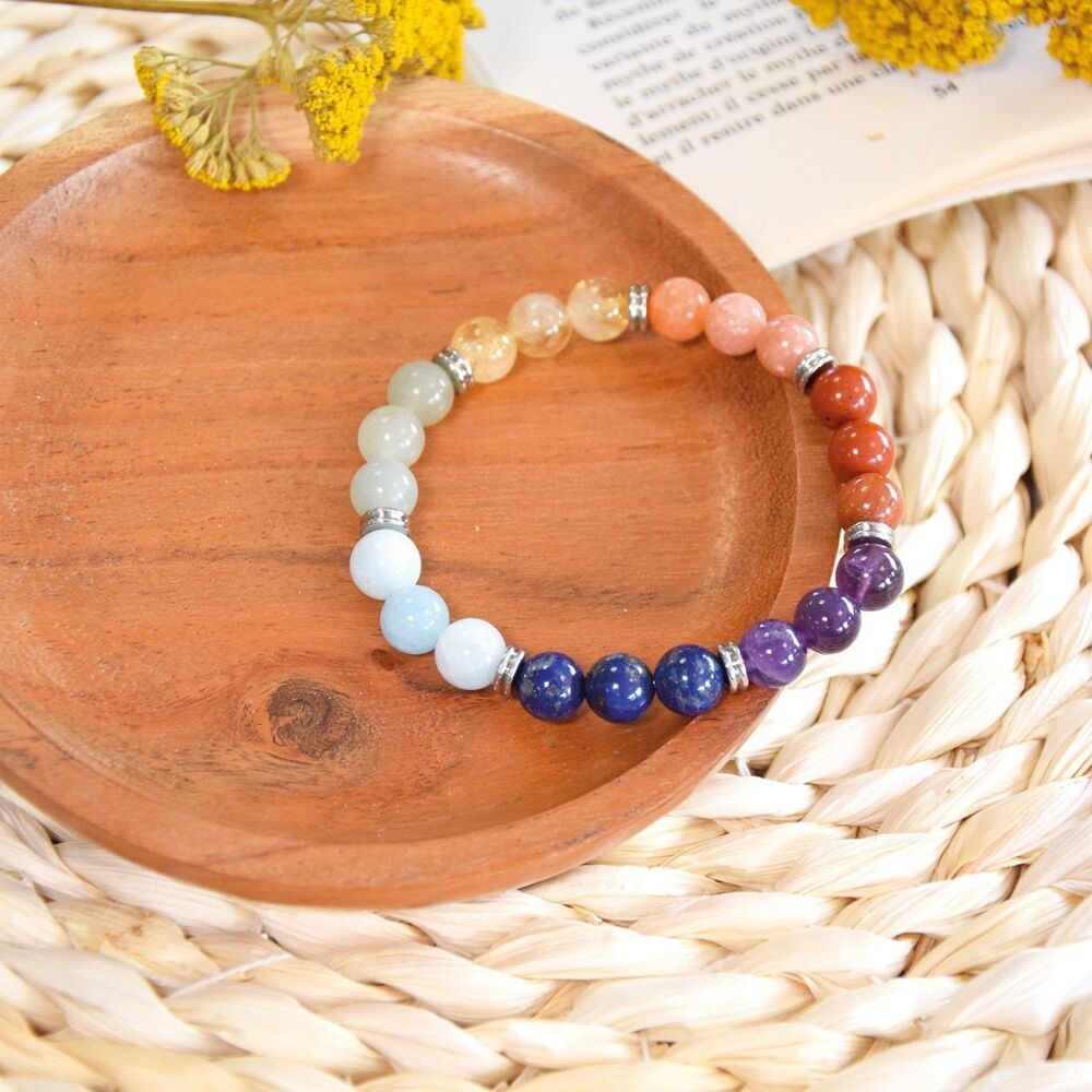 Armband 7 Chakren Mix Runde Perlen 8 mm