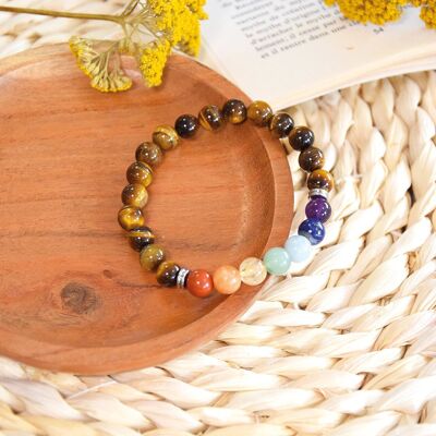 Bracelet 7 Chakras Tiger Eye Round Beads 8 mm