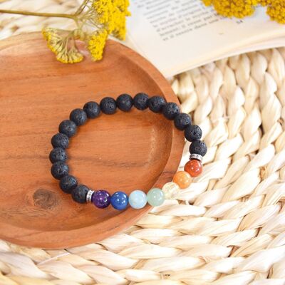 Bracelet 7 Chakras Lava stone Round beads 8 mm