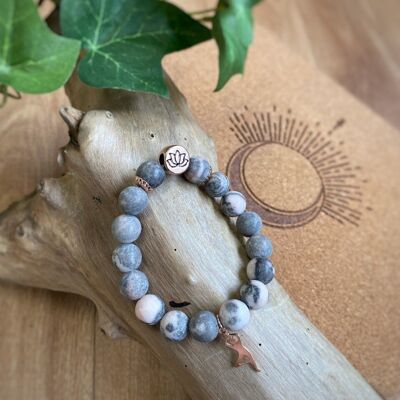 Zebra Pink Jasper Bracelet 10 mm Round Beads Yoga Tree Charm