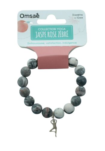 Bracelet Jaspe Rose Zébré Perles rondes 10 mm Breloque Yoga Arbre 3