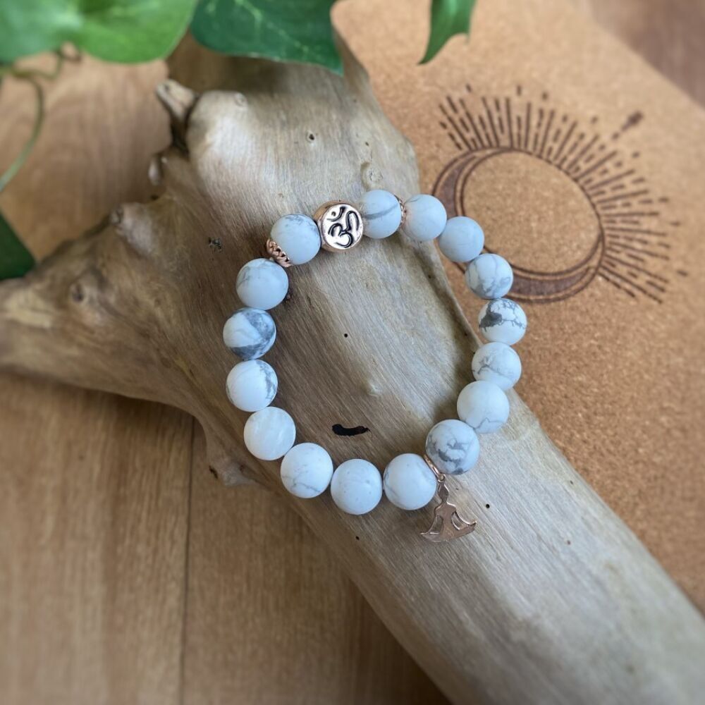 Bracciale in magnesite Perline rotonde 10 mm Charm Yoga Lotus