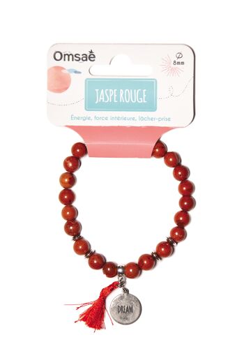 Bracelet Jaspe rouge Perles rondes 8 mm Pompon Breloque Dream 2