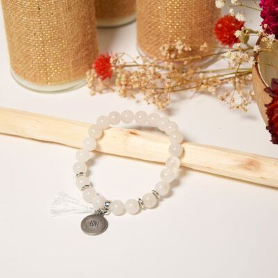 Rock crystal bracelet Round beads 8 mm Pompom Charm Love