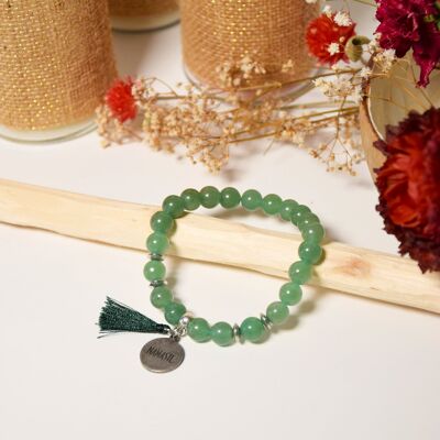 Bracelet Green Aventurine Round beads 8 mm Pompom Charm Namaste